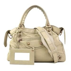 Balenciaga Giant Town Leather Shoulder Bag Beige